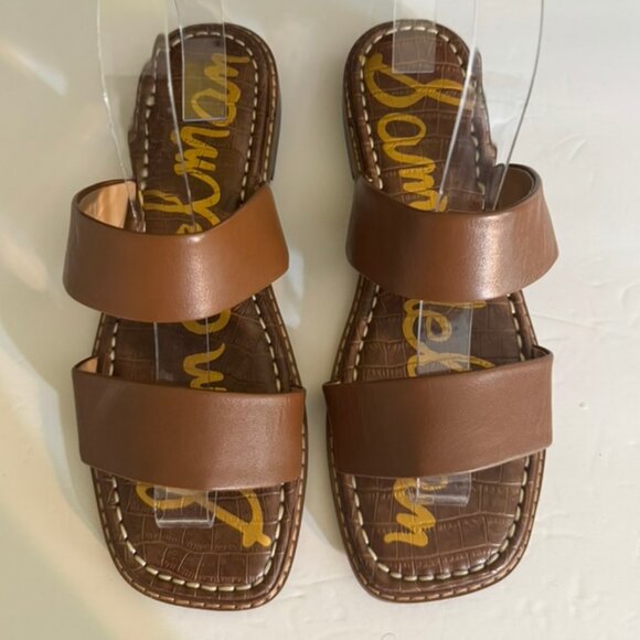 NWT Sam Edelman Gala Saddle Leather Slide Sandal - Brown Flats- Size 7.5 - Picture 1 of 7